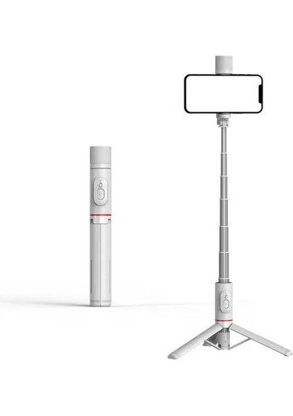 Beyaz Taşınabilir Selfie Çubuğu Teleskopik Alüminyum Alaşım Tripod Samsung iPhone Pro Max Xiaomi 12 S Ultra Telefon Için Bluetooth Uzaktan Kumanda ile (Yurt Dışından)