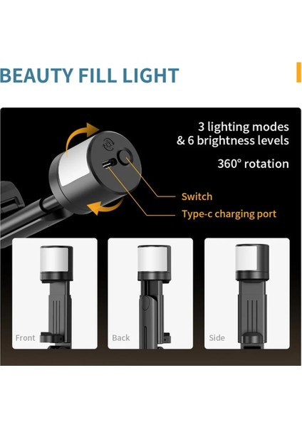 Beyaz Taşınabilir Selfie Çubuğu Teleskopik Alüminyum Alaşım Tripod Samsung iPhone Pro Max Xiaomi 12 S Ultra Telefon Için Bluetooth Uzaktan Kumanda ile (Yurt Dışından) indirimleri