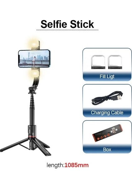 Kutulu Iki Işık Fangtuosı Katlanabilir Kablosuz Bluetooth Selfie Çubuğu Tripod, Bluetooth Deklanşörlü Dolgu Işığı Alüminyum Alaşımlı Selfie Stck 2022 Yeni (Yurt Dışından)
