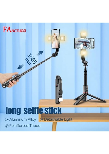 Kutulu Iki Işık Fangtuosı Katlanabilir Kablosuz Bluetooth Selfie Çubuğu Tripod, Bluetooth Deklanşörlü Dolgu Işığı Alüminyum Alaşımlı Selfie Stck 2022 Yeni (Yurt Dışından) fiyatları