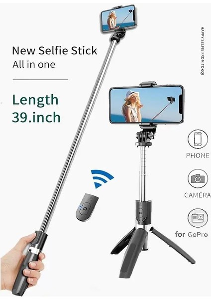 Temel Tip Bluetooth Kablosuz Selfie Çubuğu, Telefonlar Için Dolgu Işıklı, Katlanabilir Gopro ve Spor Aksiyon Kameraları Için Taşınabilir Mini Tripod (Yurt Dışından)