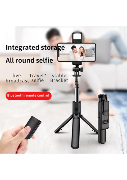 Işıkları ile Kablosuz Bluetooth Selfie Çubuğu Tripod Katlanabilir Braket Xiaomi Redmi IPhone 12 Samsung Akıllı Telefon Android Ios Tutucu Z8Z2 (Yurt Dışından)