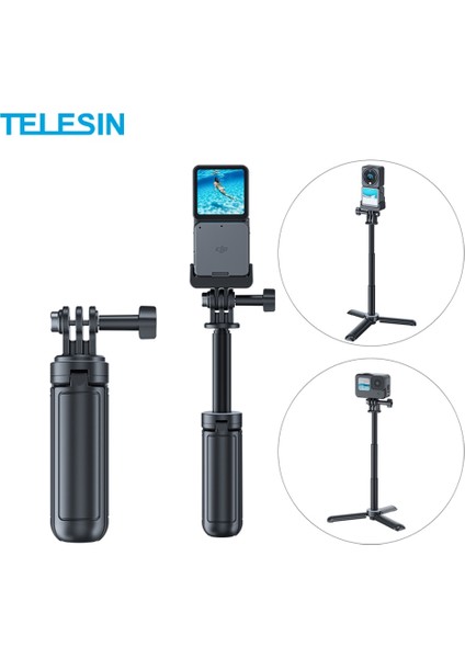 Paket A Telesın Mini Selfie Çubuğu Tripod Alüminyum Uzatılabilir 2 In 1 Çubukları Gopro Hero 10 9 8 7 6 Djı Eylem 2 INSTA360 One x R Telefon (Yurt Dışından)