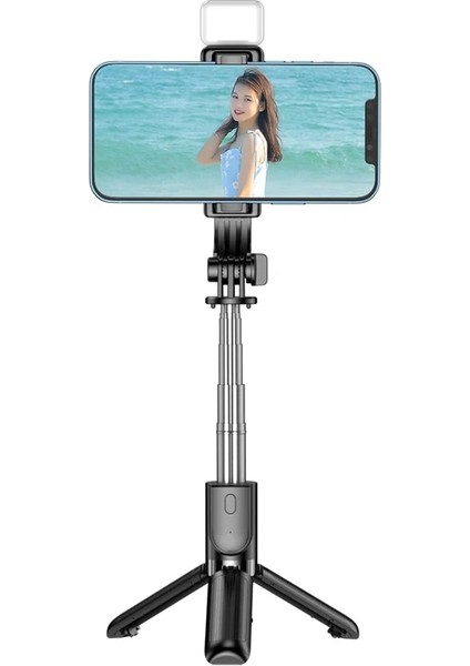 Yeşil Işıklı Canlı Yayın Braketi Kablosuz Bluetooth Mini Tripod Genişletilebilir Monopod Yatay ve Dikey Çekim Tripod Monopod Tripod (Yurt Dışından)