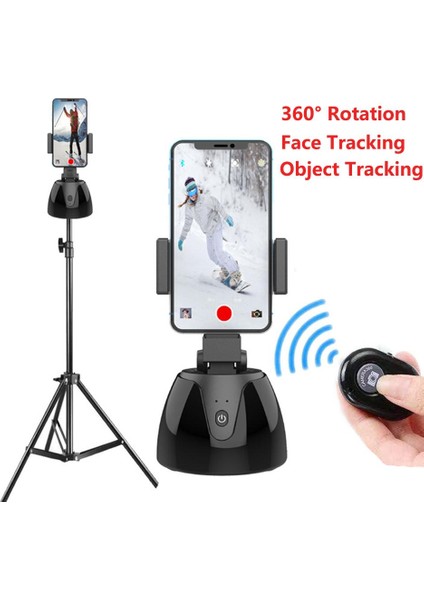 Siyah Otomatik Akıllı Çekim Selfie Çubuğu 360° Döndürme Nesne Yüz Takip Kamera Video Kayıt Için Cep Telefonu Tutucu Vlog Tripod (Yurt Dışından)