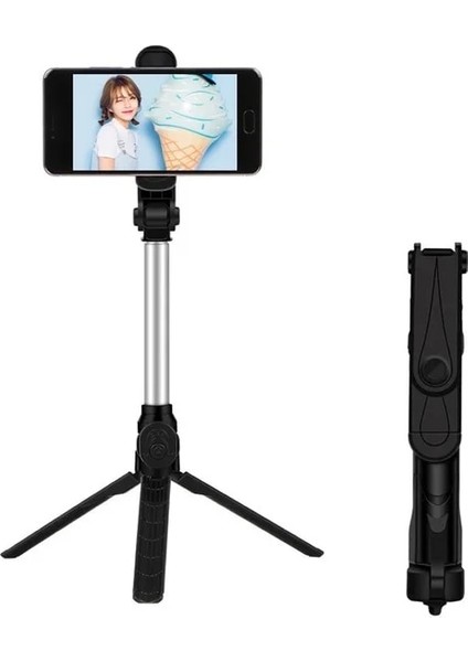 Siyah Kisscase Bluetooth Selfie Sopa Uzaktan Kumanda Tripod Kamera Tripodu Cep Telefonu Canlı Fotoğraf Tutucu Samsung Galaxy S20 Ultra (Yurt Dışından)