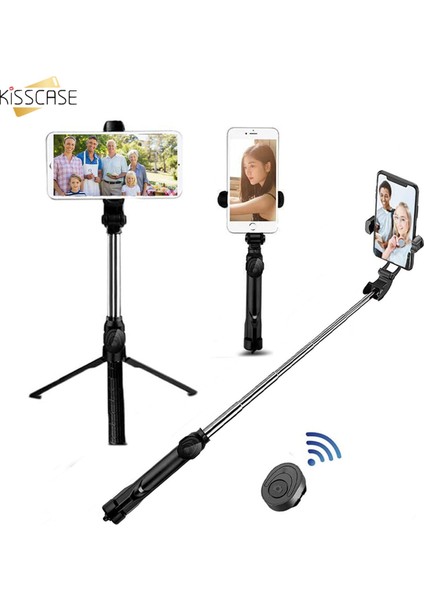 Siyah Kisscase Bluetooth Selfie Sopa Uzaktan Kumanda Tripod Kamera Tripodu Cep Telefonu Canlı Fotoğraf Tutucu Samsung Galaxy S20 Ultra (Yurt Dışından)