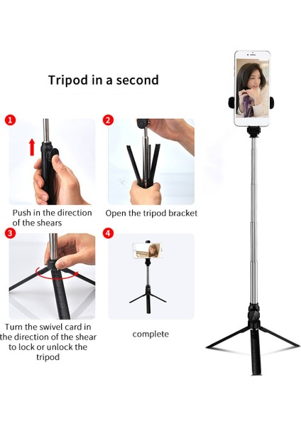 Siyah Kisscase Bluetooth Selfie Sopa Uzaktan Kumanda Tripod Kamera Tripodu Cep Telefonu Canlı Fotoğraf Tutucu Samsung Galaxy S20 Ultra (Yurt Dışından)
