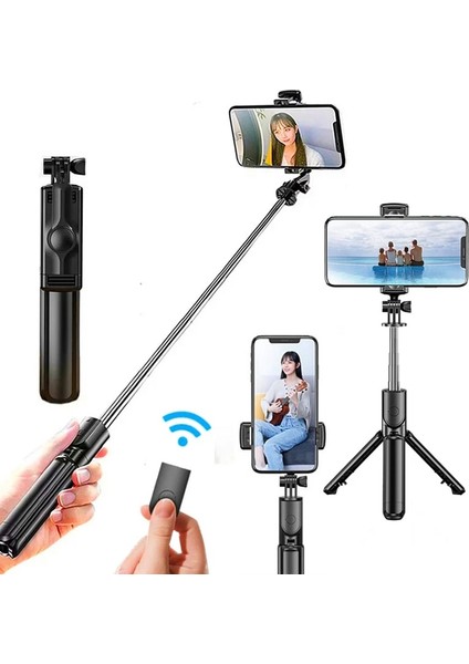 Kablosuz Uzaktan Kumandalı Siyah Selfie Çubuğu Tripod, iPhone Xiaomi Için Mini Uzatılabilir 4'ü 1 Arada Selfie Çubuğu 360° Döndürme Telefon Standı Tutucu (Yurt Dışından)