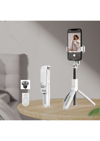 Beyaz L02 Mini Selfie Çubuğu Tripod Alüminyum Telefon Tripod iPhone Android Gopro Eylem Kamera Için Ayrılabilir Bluetooth Uzaktan ile Standı (Yurt Dışından)