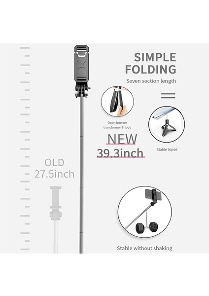 Beyaz L02 Mini Selfie Çubuğu Tripod Alüminyum Telefon Tripod iPhone Android Gopro Eylem Kamera Için Ayrılabilir Bluetooth Uzaktan ile Standı (Yurt Dışından) indirimleri