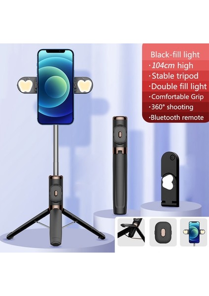Siyah Işık ile Bluetooth El Akıllı Telefon Sabitleyici Cep Telefonu Selfie Sopa Dolgu Işığı Tutucu Tripod iPhone Huawei Xiaomi Için (Yurt Dışından)
