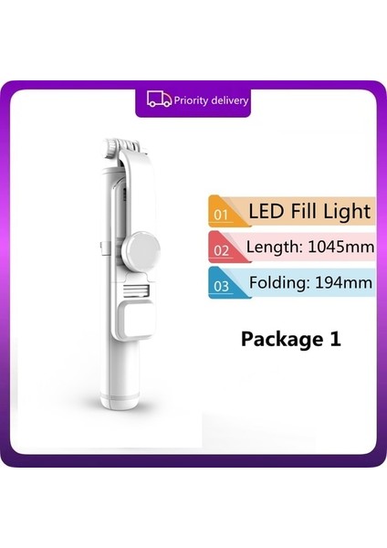 Paket1 Beyaz Kablosuz Bluetooth Selfie Çubuğu Dolgu Işığı Deklanşörlü Uzaktan Kumanda Mini Tripod Akıllı Telefon Için Katlanabilir 360 ° Döndürme (Yurt Dışından)