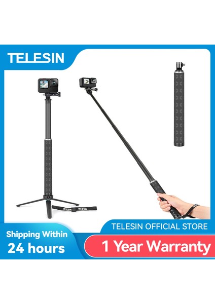 Selfie Çubuğu Tripod Telesın 90 cm Karbon Fiber En Hafif Selfie Çubuğu Alüminyum Alaşımlı Tripod Gopro Hero 10 9 5 6 7 Osmo Eylem Kamera Aksesuarları (Yurt Dışından) fiyatları