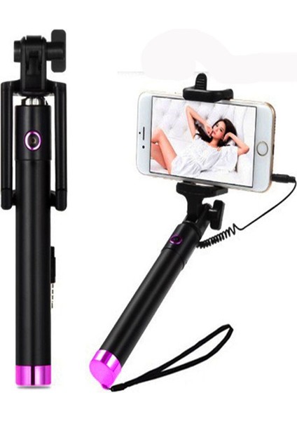 Açık Mavi Kaymaz Sap Taşınabilir Uzatılabilir Monopod Kendinden Kutuplu El Kablolu Selfie Çubuğu iPhone Akıllı Telefon Için 180 Derece Ayarlanabilir (Yurt Dışından)