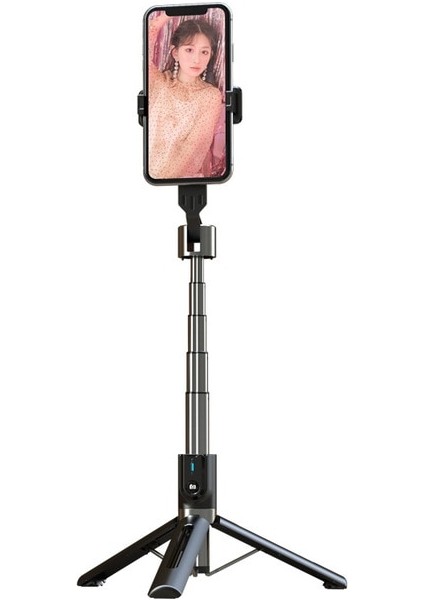 Siyah Dolgu Işığı Yok Cep Telefonu Alüminyum Alaşımlı Selfie Çubuğu Bluetooth Uzaktan Kumanda Çift LED Güzellik Dolgu Işığı Üç Ayaklı Canlı Yayın Braketi (Yurt Dışından)