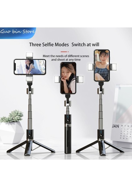 Siyah Dolgu Işığı Yok Cep Telefonu Alüminyum Alaşımlı Selfie Çubuğu Bluetooth Uzaktan Kumanda Çift LED Güzellik Dolgu Işığı Üç Ayaklı Canlı Yayın Braketi (Yurt Dışından) fiyatları