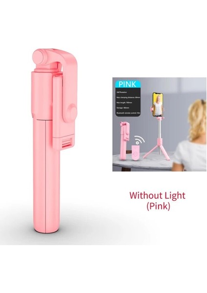 Pembe Işıksız Kablosuz Bluetooth Uyumlu Selfie Çubuğu LED Halka Işık ile Katlanabilir Tripod Monopod iPhone Için Android Canlı Tripod (Yurt Dışından)