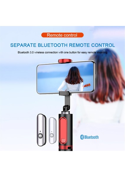 Siyah-Kırmızı Kablosuz Bluetooth El Gimbal Sabitleyici Cep Telefonu Selfie Sopa Tripod Ios Android Için Dolgu Işığı Deklanşör ile (Yurt Dışından) indirimleri