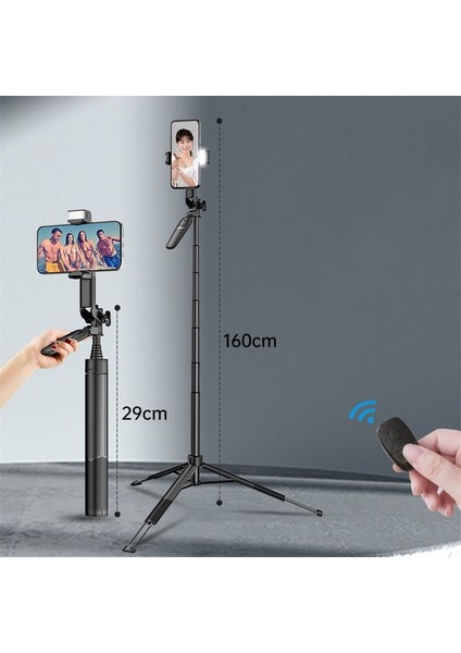 Tripod Yeni 160MM Bluetooth Selfie Çubuğu Tripod Gopro Aksiyon Kameraları Akıllı Telefonlar Selfie Işığı Için Dolgu Işığı ile Katlanabilir Monopod (Yurt Dışından)