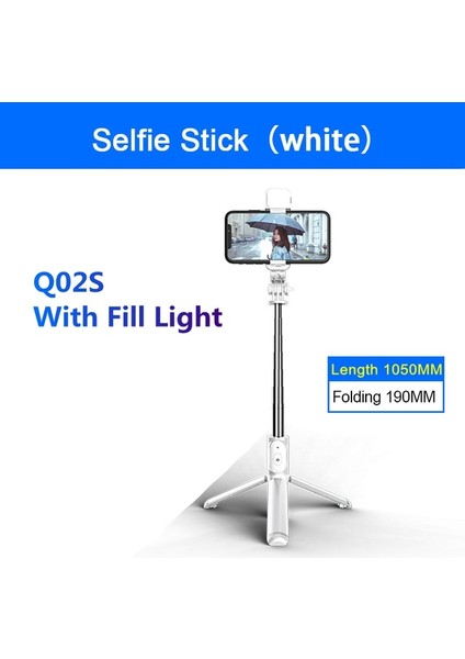 Işıklı Beyaz Fgclsy Q02S Yeni Selfie Çubuğu Bluetooth Kablosuz Uzaktan Kumanda Dolgu Işığıyla Selfie Akıllı Telefonlar Için Katlanabilir Monopod Tripod (Yurt Dışından)