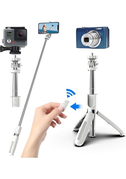 L02WHITE Xiaomi Selfie Çubuk Dereceli Fotoğraf Tutucu Uzatılmış Tripod Canlı Yayın Desteği Tüm Cep Telefonları Bluetooth Uzaktan Kumanda (Yurt Dışından)