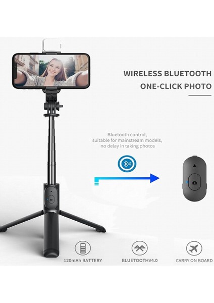 Siyah Bluetooth Kablosuz Telefon Tutucu Selfie Çubuğu Tripod Uzatılabilir Monopod Ios Android Smarthone Için Dolgu Işığı ile Uzaktan Deklanşör (Yurt Dışından) fırsatları