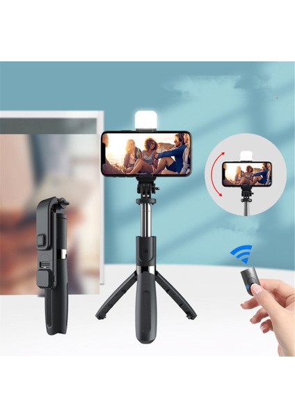 Siyah Bluetooth Kablosuz Telefon Tutucu Selfie Çubuğu Tripod Uzatılabilir Monopod Ios Android Smarthone Için Dolgu Işığı ile Uzaktan Deklanşör (Yurt Dışından) indirimleri