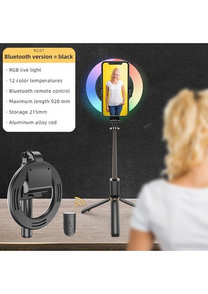 Siyah Tongdaytech Rgb Taşınabilir Bluetooth Selfie Çubuğu Kısılabilir Halka Dolgu Işığı Tripod ile Iphone Xiaomi Samsung Makyaj Video Canlı (Yurt Dışından)