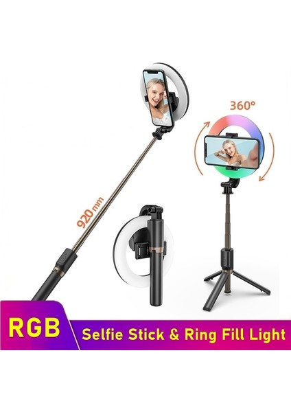 Siyah Tongdaytech Rgb Taşınabilir Bluetooth Selfie Çubuğu Kısılabilir Halka Dolgu Işığı Tripod ile Iphone Xiaomi Samsung Makyaj Video Canlı (Yurt Dışından) modelleri