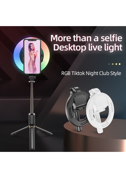 Siyah Tongdaytech Rgb Taşınabilir Bluetooth Selfie Çubuğu Kısılabilir Halka Dolgu Işığı Tripod ile Iphone Xiaomi Samsung Makyaj Video Canlı (Yurt Dışından) fırsatları