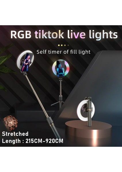 Siyah Tongdaytech Rgb Taşınabilir Bluetooth Selfie Çubuğu Kısılabilir Halka Dolgu Işığı Tripod ile Iphone Xiaomi Samsung Makyaj Video Canlı (Yurt Dışından) indirimleri