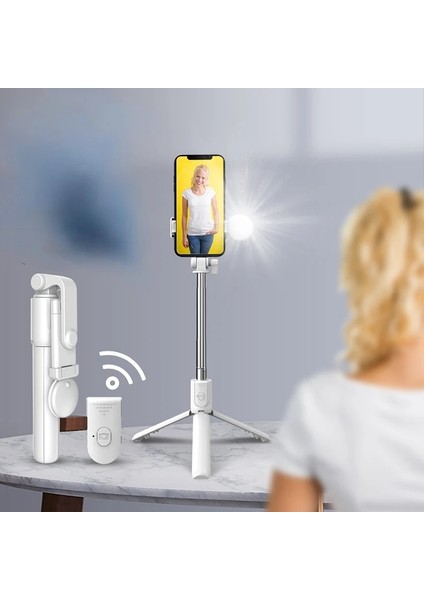 R1-0.7m Beyaz Telefon Selfie Sopa Teleskopik Çubuk Döner Tripod 360 Teleskopik Kutup Akıllı Telefon Standı Monopod Bluetooth Selfie Sopa Selfie (Yurt Dışından) fiyatları