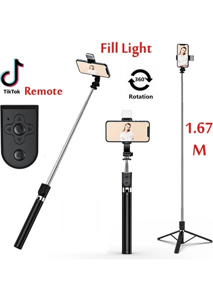 Dolgu Işığı ile 1.67M Uzun Uzatılmış Bluetooth Kablosuz Selfie Çubuğu Canlı Yayın Standı Tutucu Tripod Akıllı Telefonlar Için Dolgu Işığı ile Katlanabilir (Yurt Dışından) fiyatları