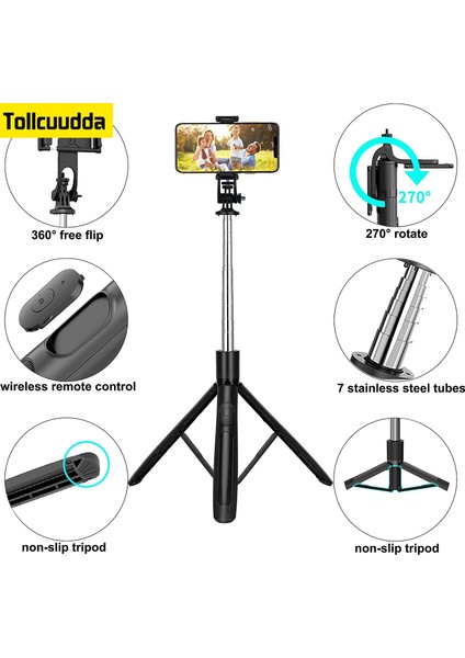 Selfie Çubuğu Q05 Selfie Çubuğu 158 cm Uzatılabilir 3'ü 1 Arada Bluetooth Selfie Çubuğu Tripod Uzaktan Kumandalı Gopro Küçük Kamera, Akıllı Telefon ile Uyumlu (Yurt Dışından)