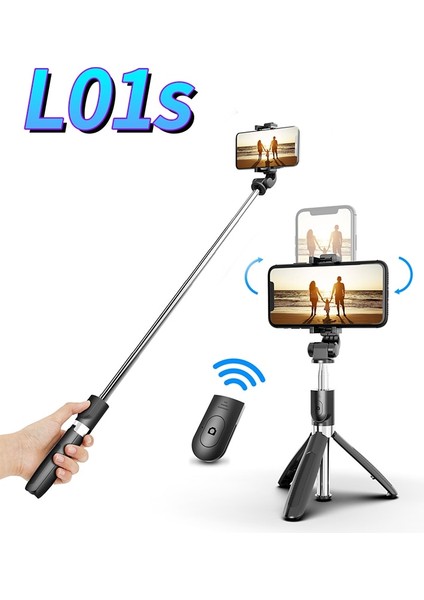 Siyah L01S Tripodlu Bluetooth Selfie Çubuğu Plastik Alaşım Kendinden Yapışkanlı Selfie Çubuğu Telefon Akıllı Telefon Iphone Samsung Huawei Için Selfie Çubuğu (Yurt Dışından)