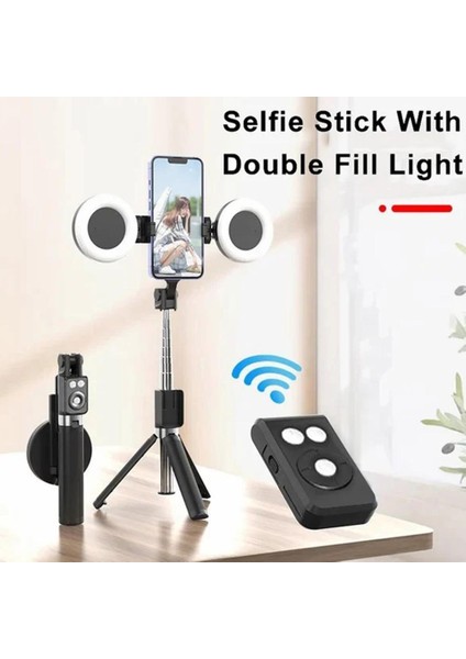 Siyah Kablosuz Bluetooth Uyumlu Selfie Sopa LED Halka Işık Uzatılabilir El Monopod Canlı Tripod IPhone x 8 Android D2R8 (Yurt Dışından)