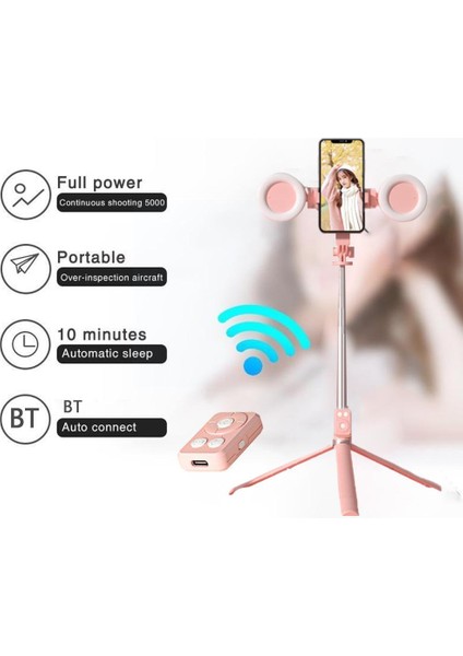 Siyah Kablosuz Bluetooth Uyumlu Selfie Sopa LED Halka Işık Uzatılabilir El Monopod Canlı Tripod IPhone x 8 Android D2R8 (Yurt Dışından)