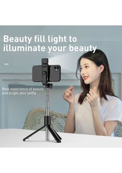 H1S Beyaz 2022 Katlanabilir Cep Telefonu Tutucu Dolgu Işığı Kablosuz Bluetooth Uyumlu Selfie Çubuğu Android Canlı Yayın Için IPhone (Yurt Dışından) fırsatları