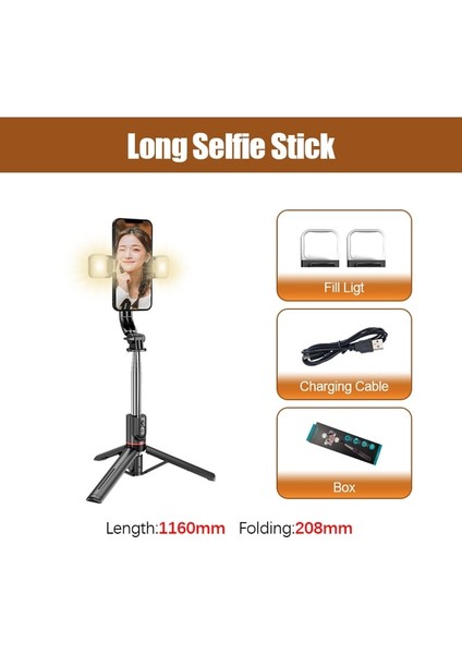 Kutu Ile Iki Işık Fgclsy Bluetooth Katlanabilir Kablosuz Selfie Çubuğu, Dolgu Işığı Deklanşörlü Uzaktan Kumanda Fotoğraf Çekme Tripod Ios Android Için (Yurt Dışından)