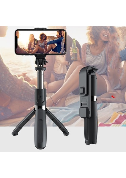 Siyah Kablosuz Selfie Çubuğu LED USB Şarjlı Selfie Çubuğu Tüm Cep Telefonları Için Selfie Modelleri Teleskopik Bluetooth Uyumlu (Yurt Dışından) modelleri