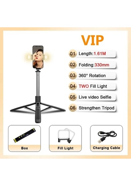 Kutulu Iki Işık Yeni Kablosuz Bluetooth Selfie Çubuğu Katlanabilir Uzaktan Deklanşörlü Büyük Tripod Kameralı Telefon Için Selfie Canlı Akışı Için Orijinal (Yurt Dışından)