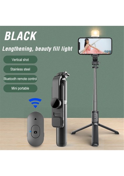 Siyah 2022 Yeni Bluetooth Kablosuz Selfie Çubuğu Mini Tripod Uzatılabilir Monopod, Ios Android Telefon Için Dolgu Işığı ile Uzaktan Deklanşör (Yurt Dışından)
