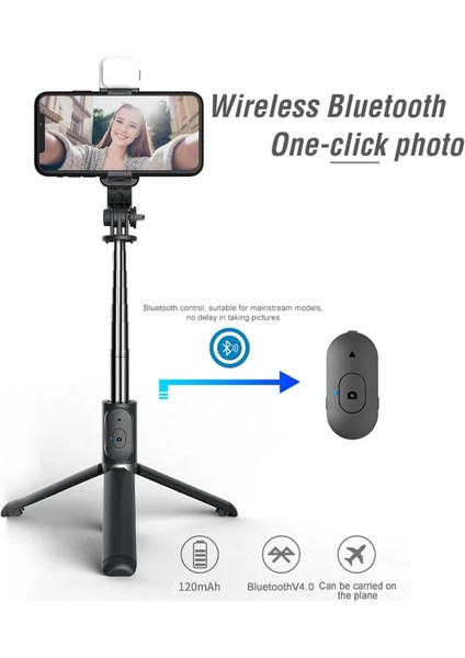 Siyah 2022 Yeni Bluetooth Kablosuz Selfie Çubuğu Mini Tripod Uzatılabilir Monopod, Ios Android Telefon Için Dolgu Işığı ile Uzaktan Deklanşör (Yurt Dışından)