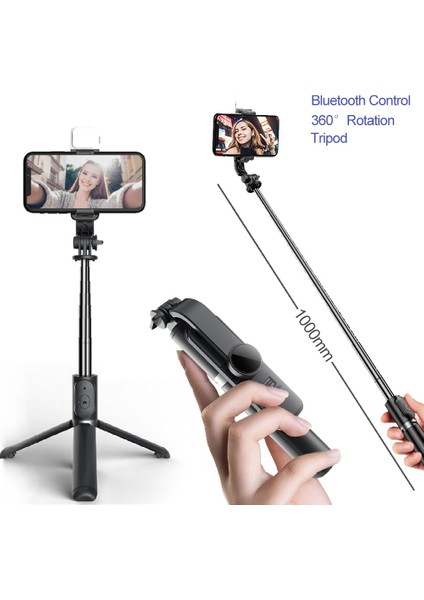 Siyah 2022 Yeni Bluetooth Kablosuz Selfie Çubuğu Mini Tripod Uzatılabilir Monopod, Ios Android Telefon Için Dolgu Işığı ile Uzaktan Deklanşör (Yurt Dışından)