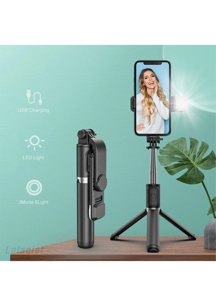 Siyah 2022 Yeni Bluetooth Kablosuz Selfie Çubuğu Mini Tripod Uzatılabilir Monopod, Ios Android Telefon Için Dolgu Işığı ile Uzaktan Deklanşör (Yurt Dışından)