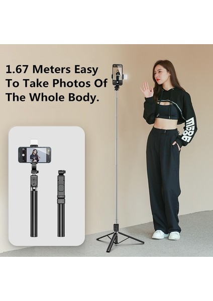 Lambasız 1.6m Genişletilmiş Bluetooth Uyumlu Kablosuz Selfie Çubuğu Canlı Yayın Standı Tutucu Tripod Akıllı Telefonlar Için Katlanabilir Dolgu Işığı (Yurt Dışından) modelleri