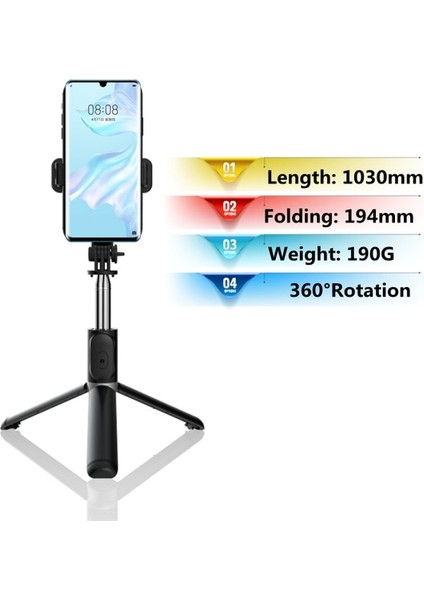 Siyah Fgclsy Kablosuz Bluetooth Selfie Çubuğu Tripod Katlanabilir Monopodlar Uzaktan Deklanşör Mini Uzatılabilir 360 ° Döndürme Telefon Klipsi (Yurt Dışından)