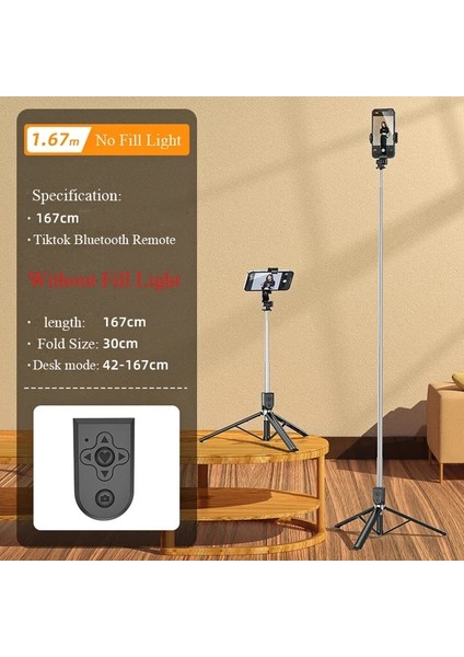 Stil A Işıksız Selfie Sopa Işıklı LED Hücre Tripod Mobil Lamba Telefon Halkası Akıllı Telefon Tutucu Standı Monopod Bluetooth Teleskopik Kutup Pau (Yurt Dışından)