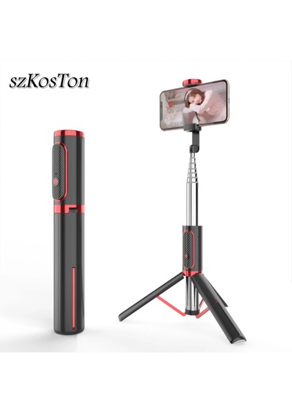 Siyah Kırmızı Bluetooth Uyumlu Selfie Çubuğu Tripod Kablosuz Selfie Çubuğu Monopod Ios iPhone Xiaomi Huawei Android Için Uzaktan Kumanda ile (Yurt Dışından)